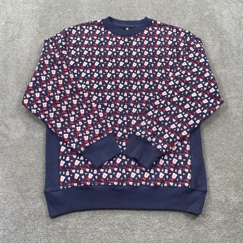 UNDFTD UNDEFEATED Mens Crewneck Sweatshirt All Over Print Glasses Red Blue XL